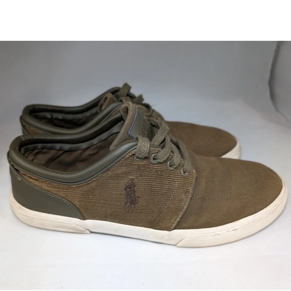 Polo Ralph Lauren Men Brown Canvas Corduroy Low Top‎ Sneakers Shoes Size 11.5D